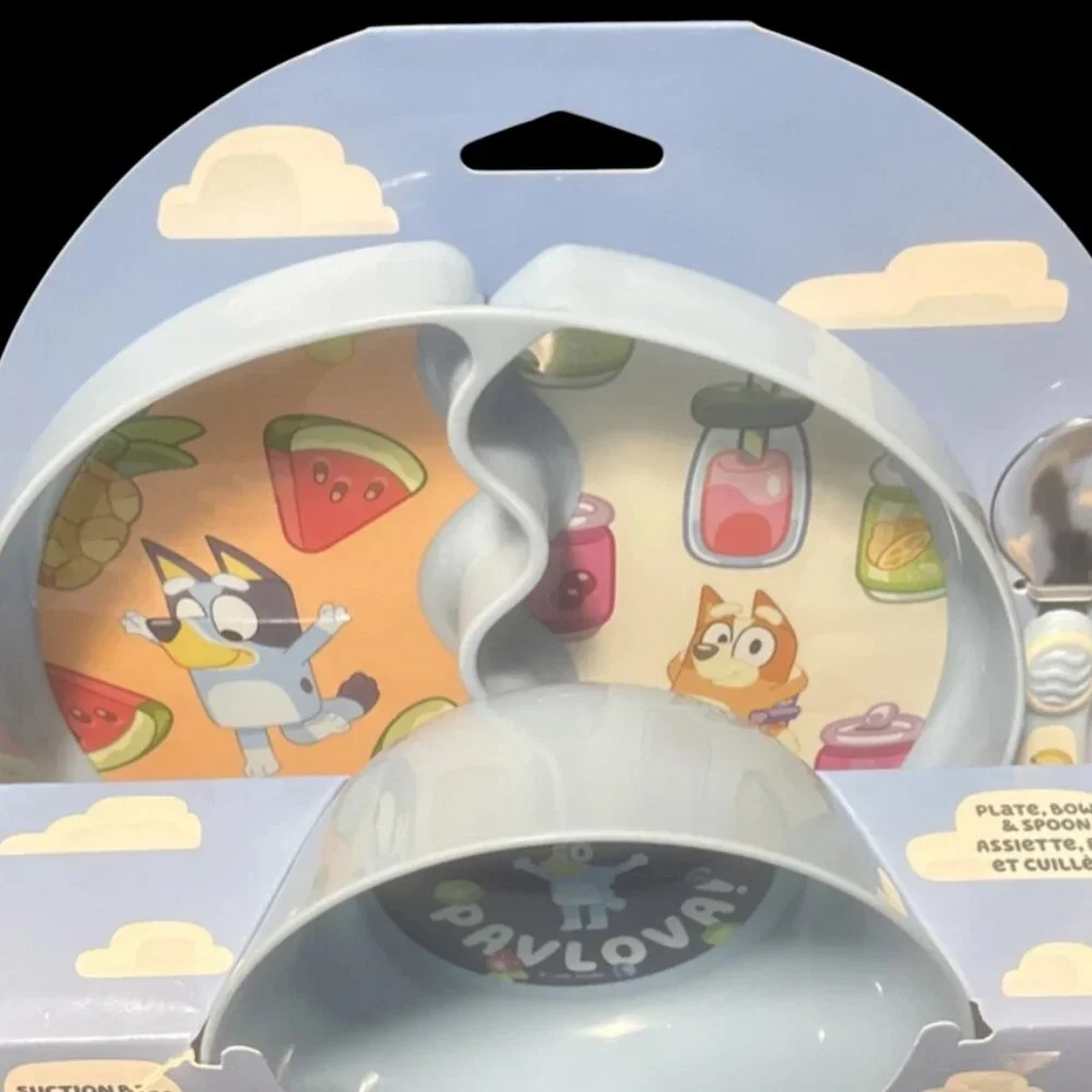 The First Years Blue 3 Piece Feeding Set Plate Bowl Spoon BPA Free Suction Base